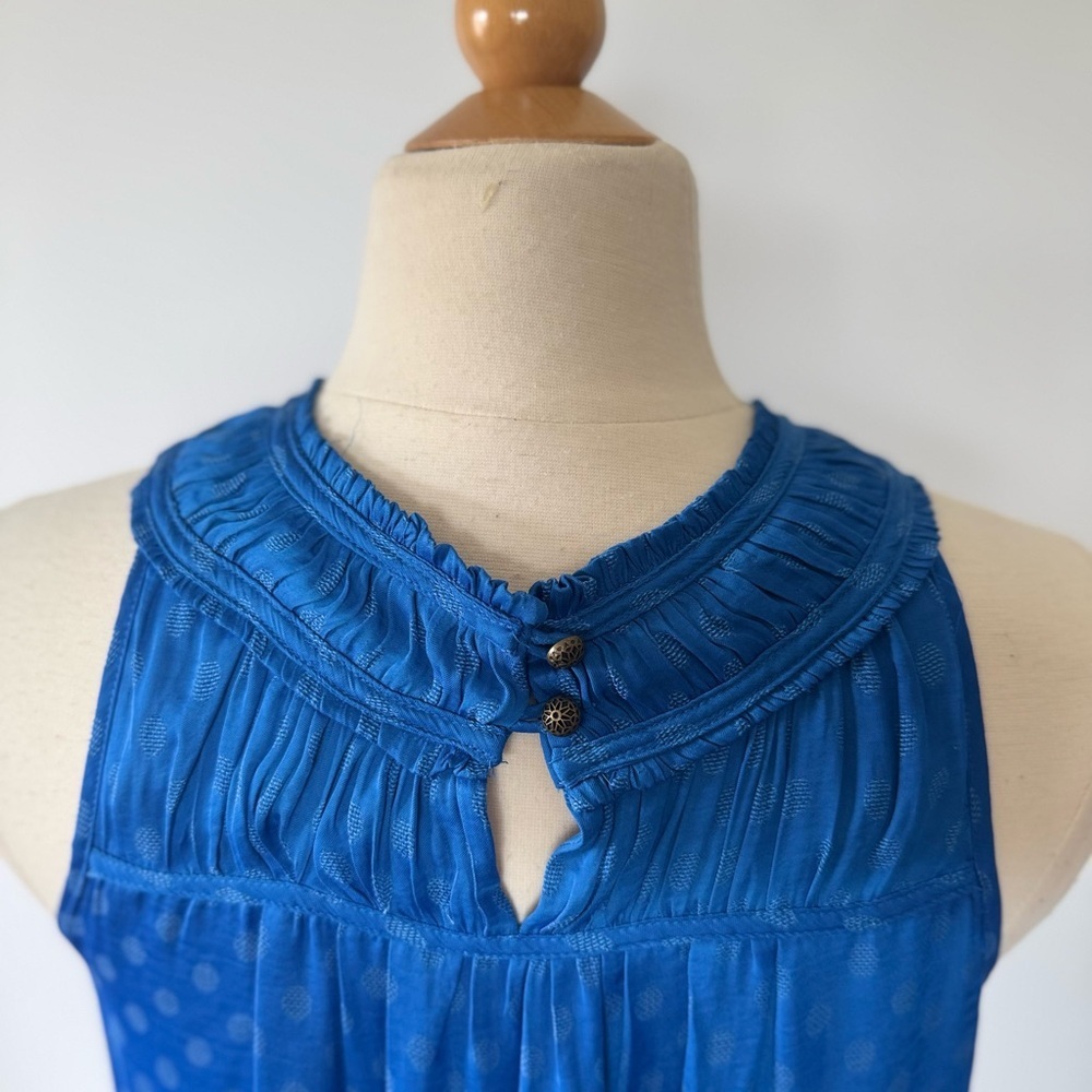 Anthropologie Maeve Blue Clovis Pleated Top Sleeveless Blouse - Picture 8 of 9